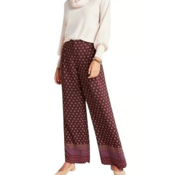 Anthropologie Marsden maroon pattern pant high waist wide leg sz 6 31" waist NWT - Picture 1 of 10